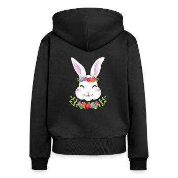 Häschen mit Blumenkranz - Frauen Premium Bio Zip Hoodie - Schwarz - Hinten - Julia (174cm)