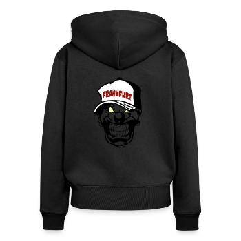 Frankfurt Clown - Frauen Premium Bio Zip Hoodie - Schwarz - Hinten - Julia (174cm)