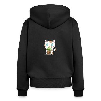 Chat Kawaii - Sweat à capuche zippé Premium bio Femme - noir - Dos - Julia (174cm)