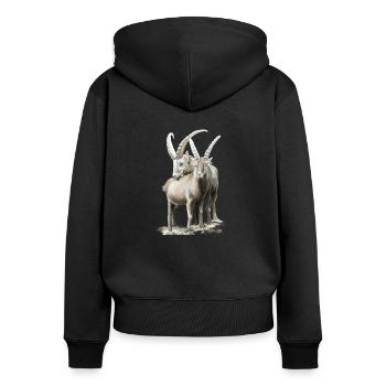 Steinbock - Frauen Premium Bio Zip Hoodie - Schwarz - Hinten - Julia (174cm)