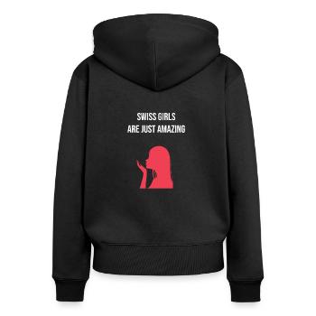 Geschenk für Schweizer Mädchen - Frauen Premium Bio Zip Hoodie - Schwarz - Hinten - Julia (174cm)