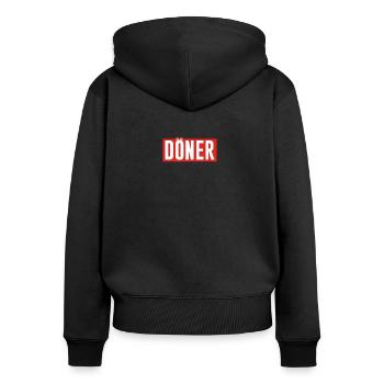 Döner Boxlogo - Frauen Premium Bio Zip Hoodie - Schwarz - Hinten - Julia (174cm)