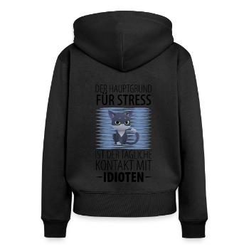 Gestresste Idioten - Frauen Premium Bio Zip Hoodie - Schwarz - Hinten - Julia (174cm)