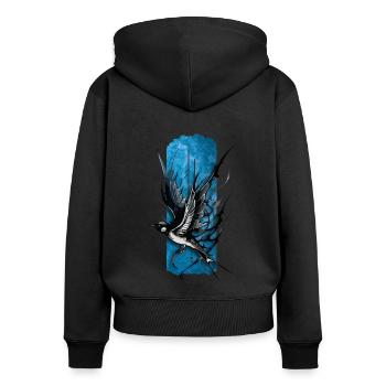 Gracieuse envolée : Élégante hirondelle volante - Sweat à capuche zippé Premium bio Femme - noir - Dos - Julia (174cm)