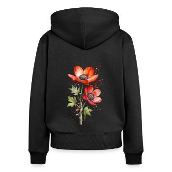 Fiery Elegance: A Red Anemone Blooms in Watercolor - Women's Premium Organic Zip Hoodie - black - Back - Julia (174cm)