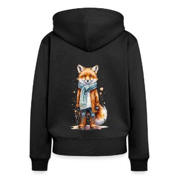 Foxy Fashionista - Aquarell - Frauen Premium Bio Zip Hoodie - Schwarz - Hinten - Julia (174cm)