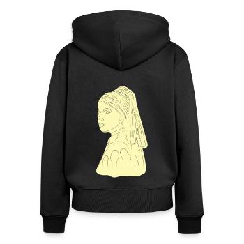 girl with a pearl earring line art - Women's Premium Organic Zip Hoodie - black - Back - Julia (174cm)