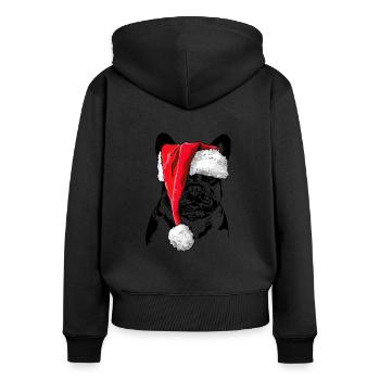 Signes de Noël du Père Noël bouledogue français - Sweat à capuche zippé Premium bio Femme - noir - Dos - Julia (174cm)
