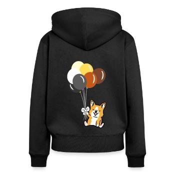 Corgi Ballon Gay Bear Pride - Frauen Premium Bio Zip Hoodie - Schwarz - Hinten - Julia (174cm)