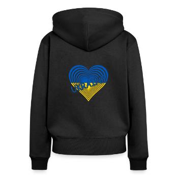 Ukraine Heart - Frauen Premium Bio Zip Hoodie - Schwarz - Hinten - Julia (174cm)