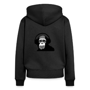 sourire de singe - Sweat à capuche zippé Premium bio Femme - noir - Dos - Julia (174cm)