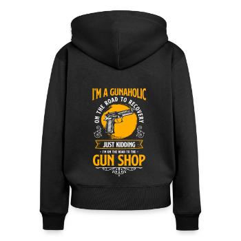 Waffe Schuss Waffenbesitzer Sportschießen - Frauen Premium Bio Zip Hoodie - Schwarz - Hinten - Julia (174cm)