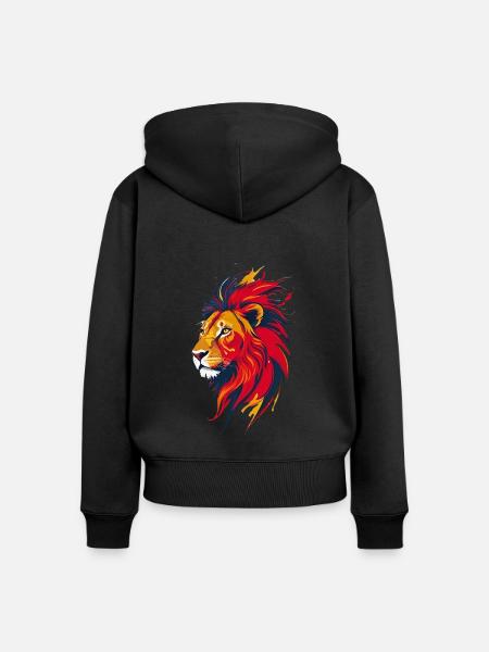 Löwenkopf - Frauen Premium Bio Zip Hoodie - Schwarz