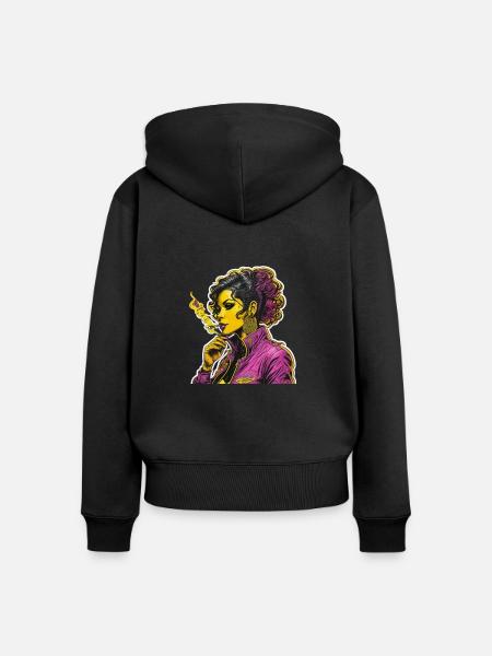 Rauchende Frau - Frauen Premium Bio Zip Hoodie - Schwarz