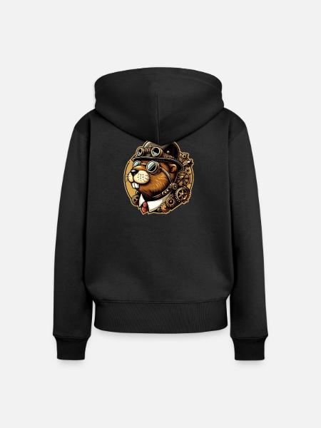 Biber Steampunk Retro - Frauen Premium Bio Zip Hoodie - Schwarz