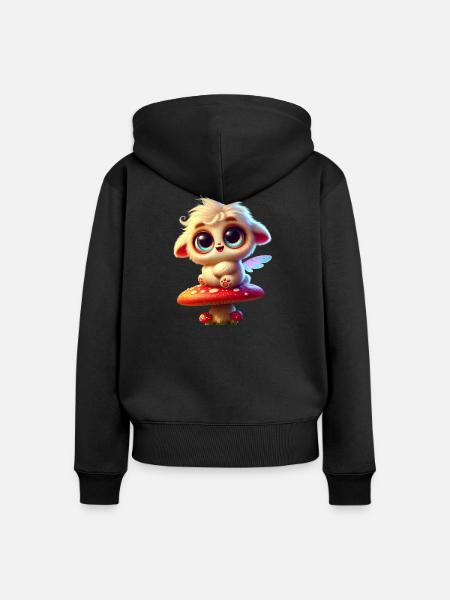 Kuschelfreund auf Pilztraum - Frauen Premium Bio Zip Hoodie - Schwarz