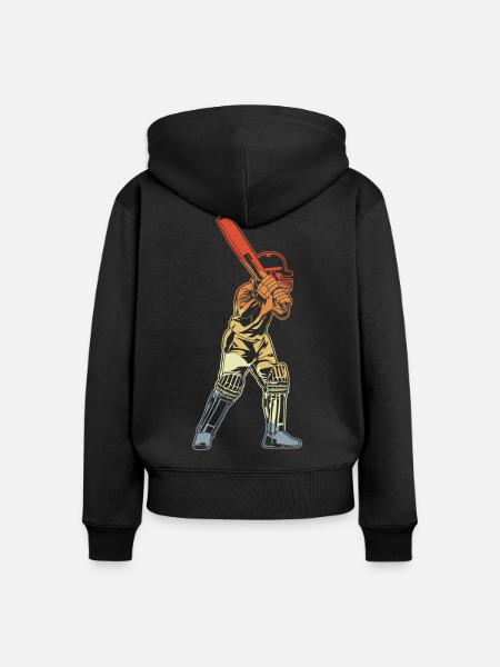 Retro Cricket Batter - Frauen Premium Bio Zip Hoodie - Schwarz
