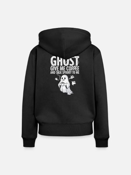 Gruselige Kaffeegeist-Illustration - Frauen Premium Bio Zip Hoodie - Schwarz