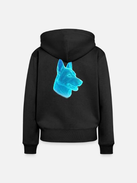 Neonwolf Kopf Netzkunst - Frauen Premium Bio Zip Hoodie - Schwarz