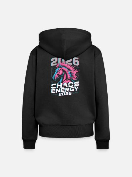 Neon-Hengst 2026 Chaos-Energie - Frauen Premium Bio Zip Hoodie - Schwarz