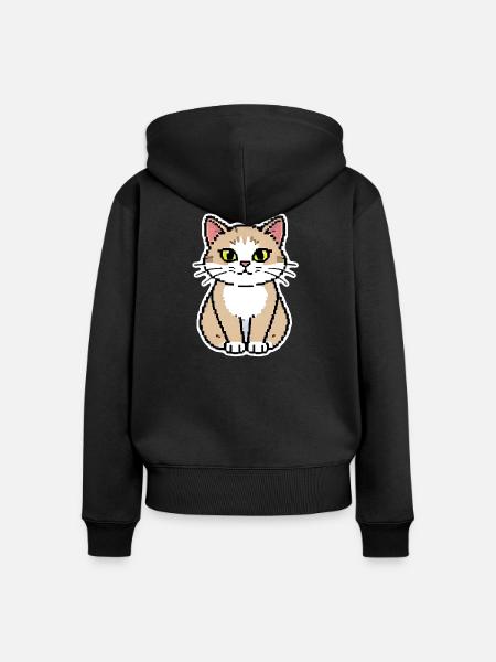 Katze Pixel Art - Frauen Premium Bio Zip Hoodie - Schwarz