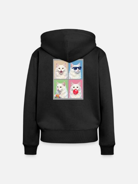 Katzen Türkisch Angora Katze - Frauen Premium Bio Zip Hoodie - Schwarz