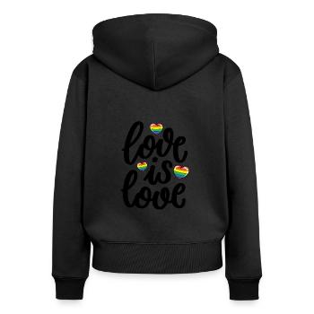 L’amour est l’amour Mignon Rainbow Hearts - Sweat à capuche zippé Premium bio Femme - noir - Dos - Julia (174cm)