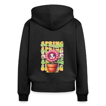 Printemps " fleur dansante " - Sweat à capuche zippé Premium bio Femme - noir - Dos - Julia (174cm)