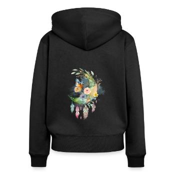 Mond Traumfänger Schmetterling Rosen, Zeichnung - Frauen Premium Bio Zip Hoodie - Schwarz - Hinten - Julia (174cm)