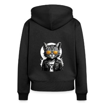 Cat Rocker Cat HardRock Gift - Sweat à capuche zippé Premium bio Femme - noir - Dos - Julia (174cm)
