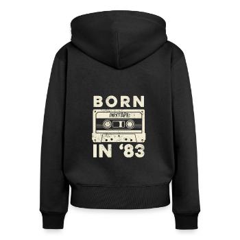 1983 Vintage Birthday Gift Idea Mixtape - Sweat à capuche zippé Premium bio Femme - noir - Dos - Julia (174cm)