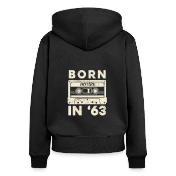1963 Vintage Birthday Gift Idea Mixtape - Sweat à capuche zippé Premium bio Femme - noir - Dos - Julia (174cm)