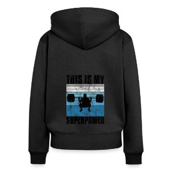 C’est mon super pouvoir Bodybuilding Bodybuilder - Sweat à capuche zippé Premium bio Femme - noir - Dos - Julia (174cm)