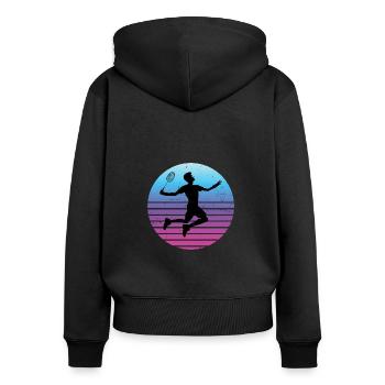 Herren Damen Badminton Squash Federball Badmintons - Frauen Premium Bio Zip Hoodie - Schwarz - Hinten - Julia (174cm)