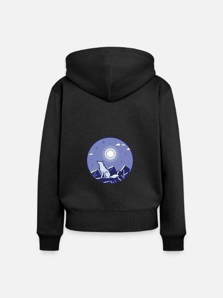 Wolf und Vollmond - Frauen Premium Bio Zip Hoodie - Schwarz