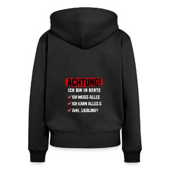 Rentner Ruhestand Rente Senior Beruf Job Arbeit - Frauen Premium Bio Zip Hoodie - Schwarz - Hinten - Julia (174cm)