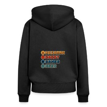 Gamer Father Offspring Baby Child Gamer Joystick - Women's Premium Organic Zip Hoodie - black - Back - Julia (174cm)