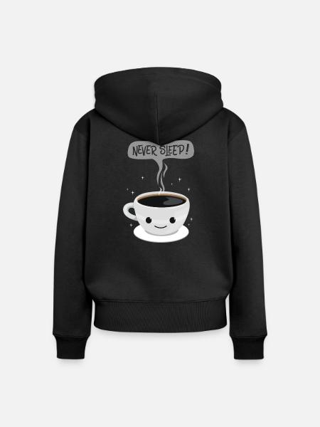 Never Sleep - kaffee - Frauen Premium Bio Zip Hoodie - Schwarz