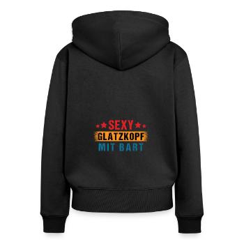 Sexy Glatzkopf mit Bart Glatzenträger - Frauen Premium Bio Zip Hoodie - Schwarz - Hinten - Julia (174cm)