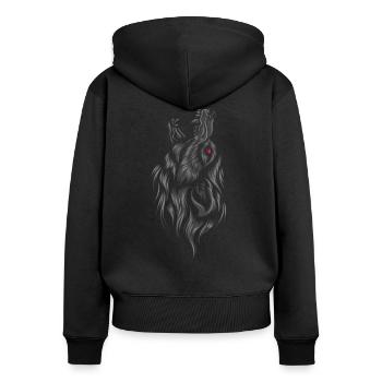 Wikinger Wolf - Fenrir heult zu den Göttern - Frauen Premium Bio Zip Hoodie - Schwarz - Hinten - Julia (174cm)