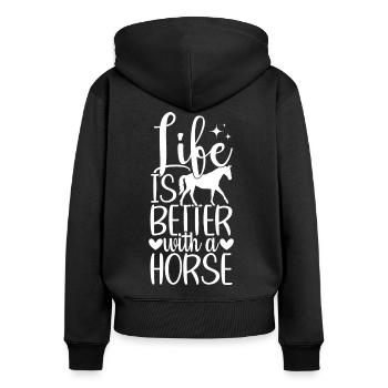 La vie est meilleure - Sweat à capuche zippé Premium bio Femme - noir - Dos - Julia (174cm)