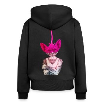 Sphynx Katze FARBE - Frauen Premium Bio Zip Hoodie - Schwarz - Hinten - Julia (174cm)