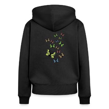 Schmetterlinge - Frauen Premium Bio Zip Hoodie - Schwarz - Hinten - Julia (174cm)