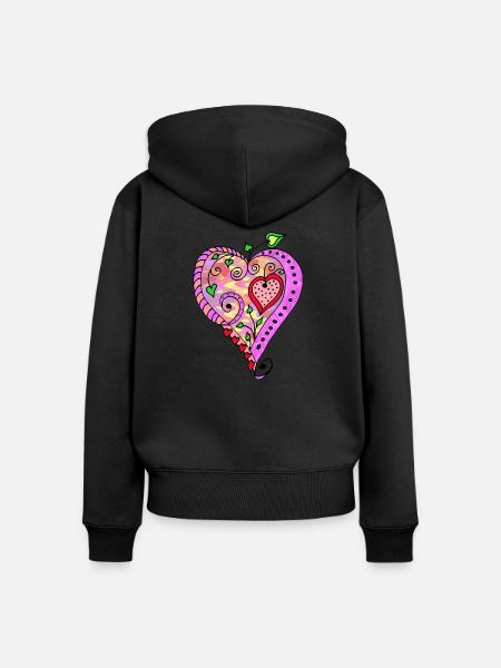 Herz - Frauen Premium Bio Zip Hoodie - Schwarz