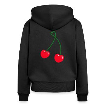 cerises amoureuses - Sweat à capuche zippé Premium bio Femme - noir - Dos - Julia (174cm)
