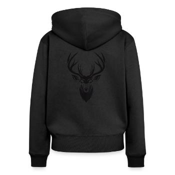 Hirsch Ikone Monochrom - Frauen Premium Bio Zip Hoodie - Schwarz - Hinten - Julia (174cm)