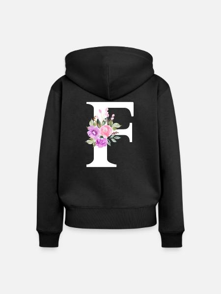 Lila Blumenbuchstabe F - Frauen Premium Bio Zip Hoodie - Schwarz