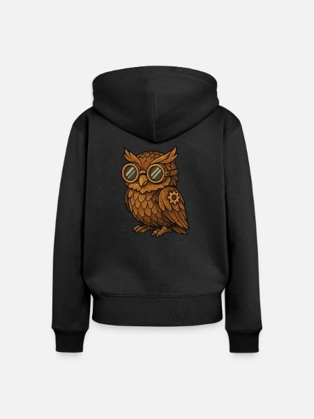 eule steampunk - Frauen Premium Bio Zip Hoodie - Schwarz