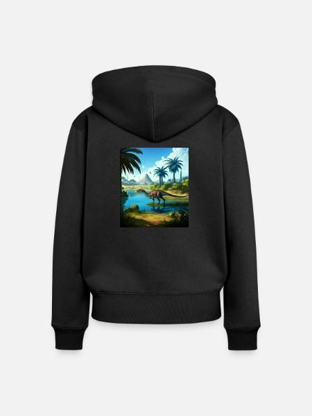 Dinosaurier Palmen See Geschenk - Frauen Premium Bio Zip Hoodie - Schwarz