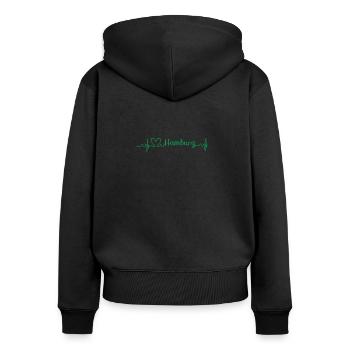 Hamburg - Frauen Premium Bio Zip Hoodie - Schwarz - Hinten - Julia (174cm)